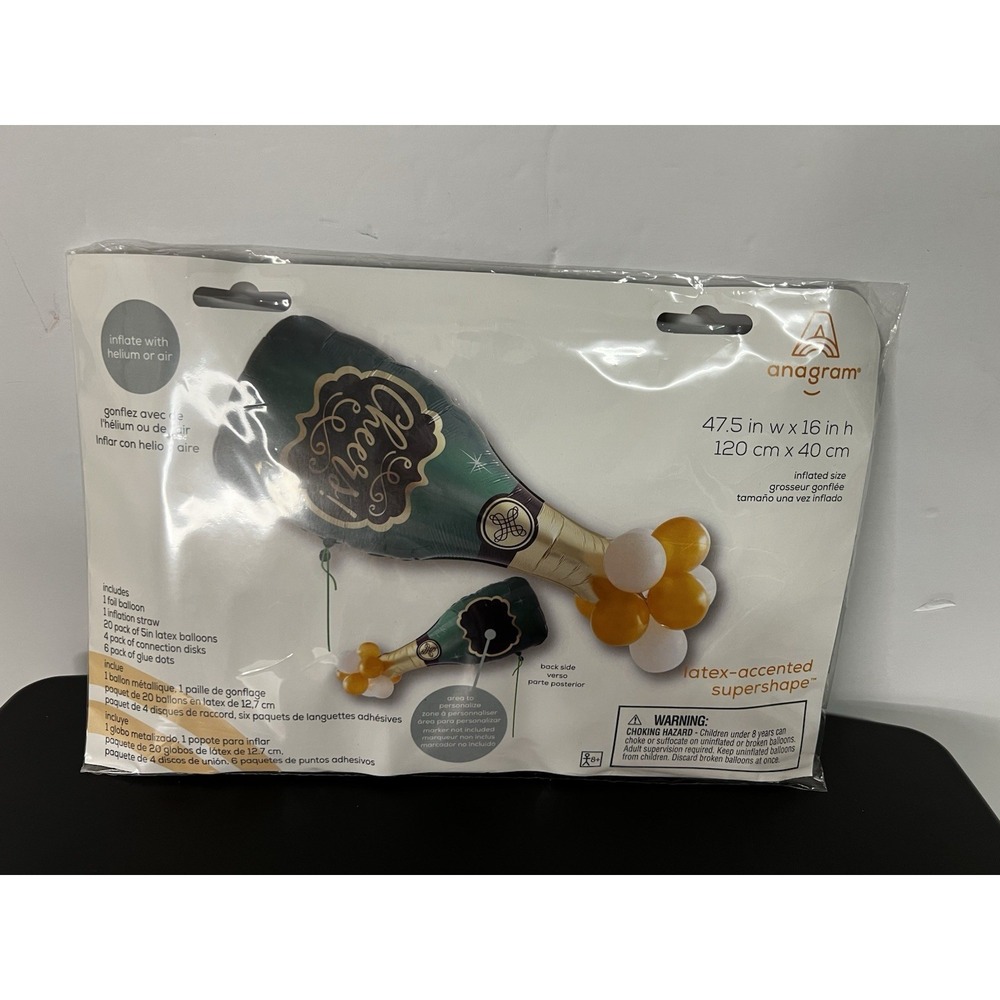 CHEERS Champagne Bottle 47" Foil/Latex Accented Balloon -β Personalize! NIP - Picture 3 of 4